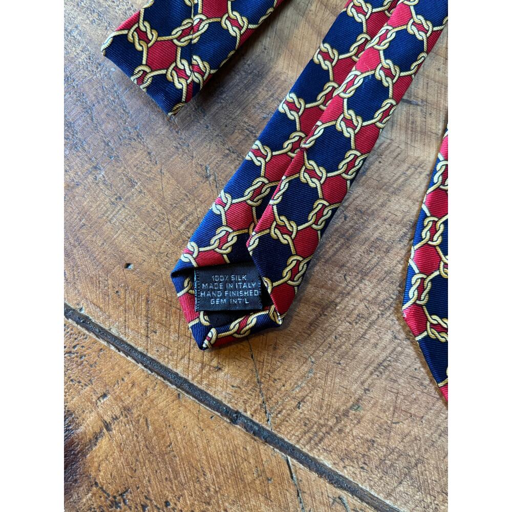 Paolo Gucci‎ Classico 100% Silk Navy Red Geometric Chain-Link Necktie Italy - Picture 4 of 6